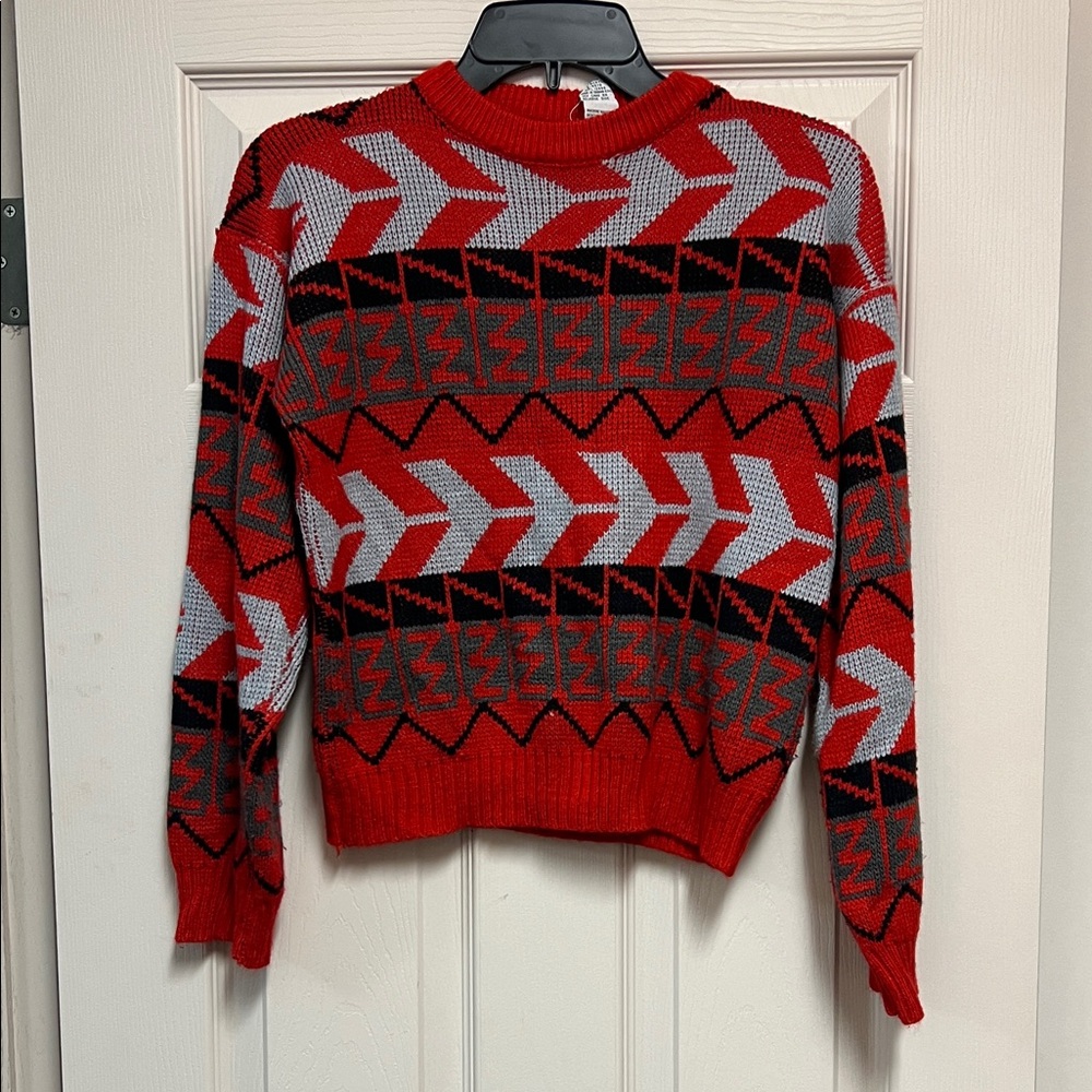 Red Geometric Kids Sweater Vintage
